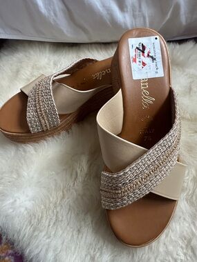 Toscanella Neutral Braided Crisscross Beige Cream Boho Slip On Sandals